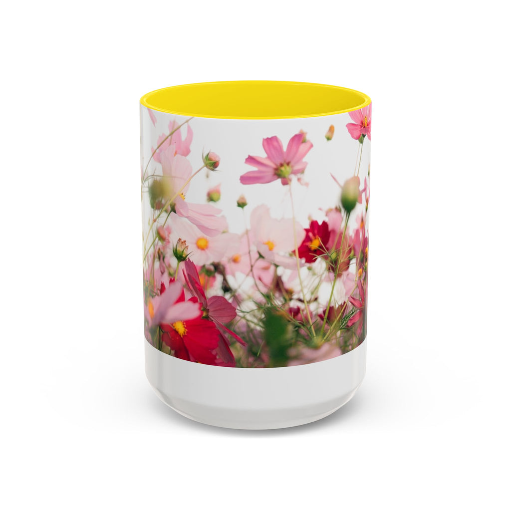 Floral Cosmos Accent Coffee Mug — Pink Wildflower Tea & Coffee Cup (11/15oz)