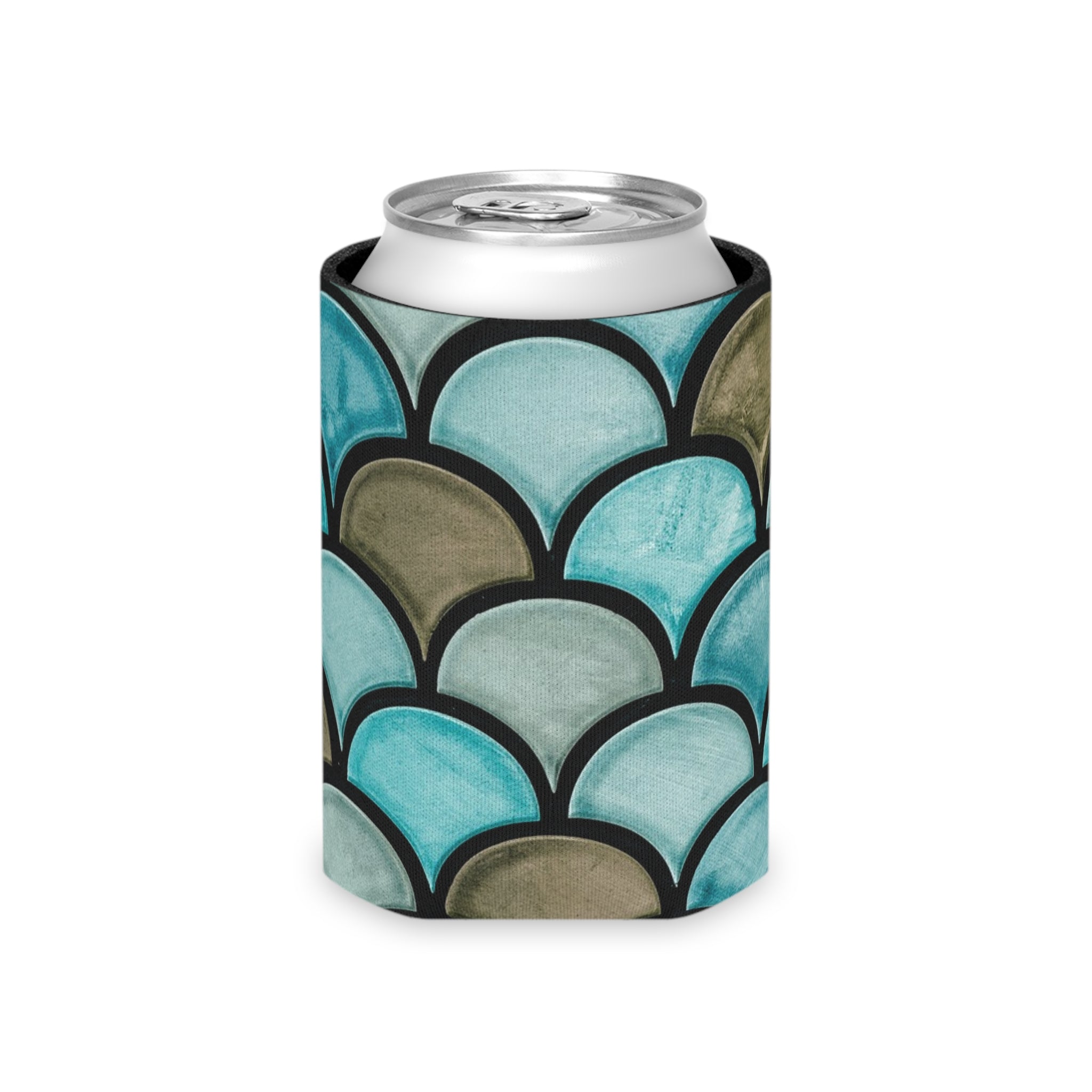Mermaid Scale Can Cooler – Blue Teal Fish Scale Beverage Koozie