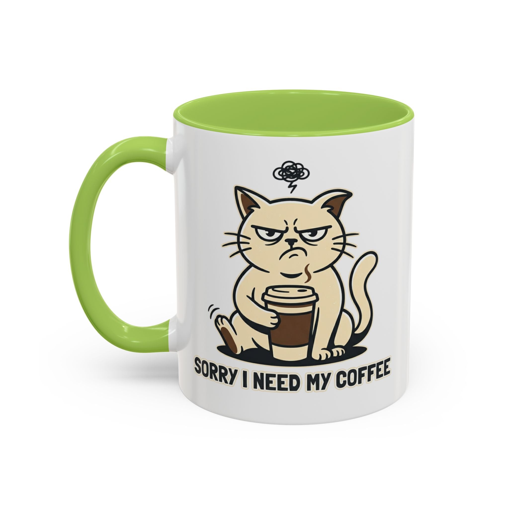 Cat Lover Coffee Mug – Cute Cat Illustration ‘Coffee’ Accent Ceramic Mug (11/15oz)