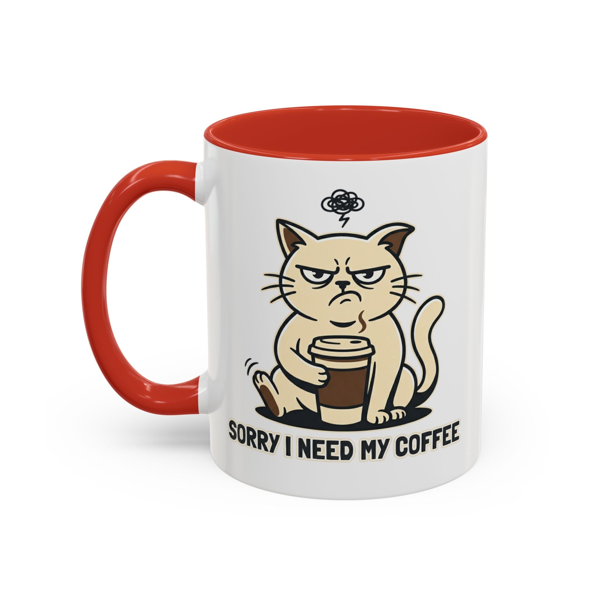 Cat Lover Coffee Mug – Cute Cat Illustration ‘Coffee’ Accent Ceramic Mug (11/15oz)