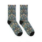 Floral Bird Crew Socks — Vintage Botanical Pattern