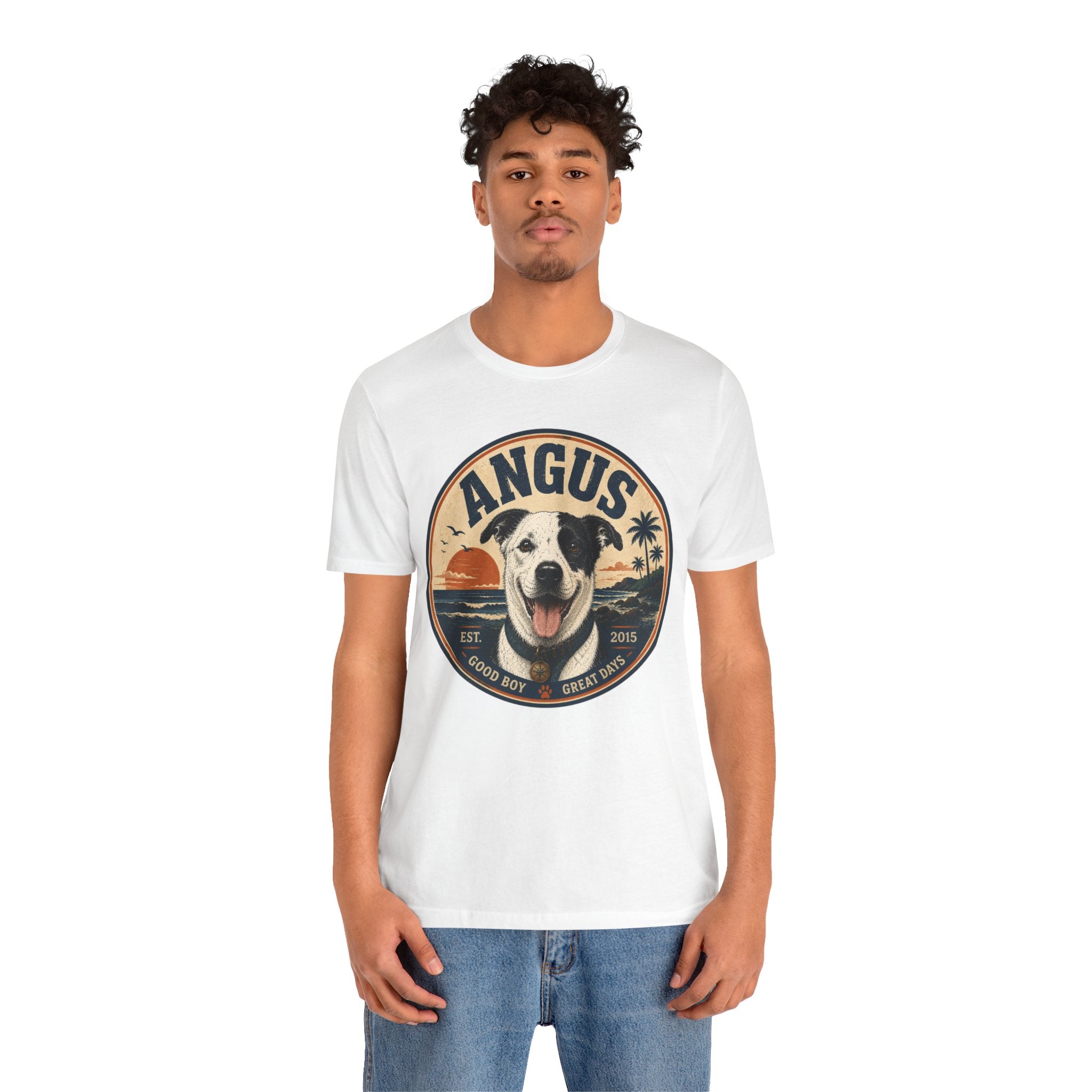 Angus Dog Tee — Retro Beach Portrait T-Shirt
