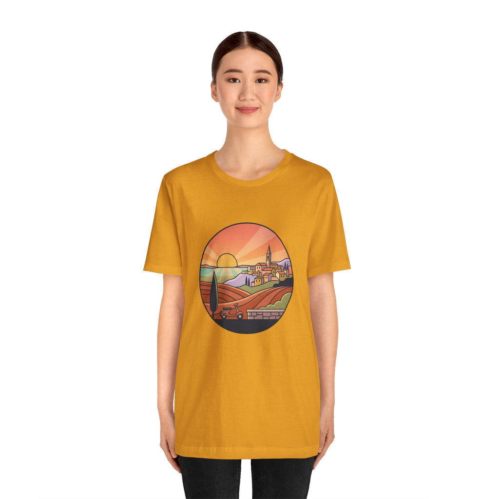Sunset Tuscan Landscape T-Shirt — Vintage Italian Countryside Graphic Tee