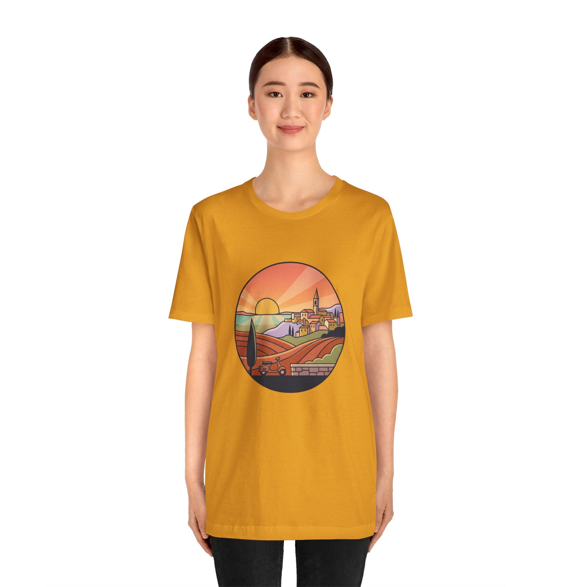 Sunset Tuscan Landscape T-Shirt — Vintage Italian Countryside Graphic Tee