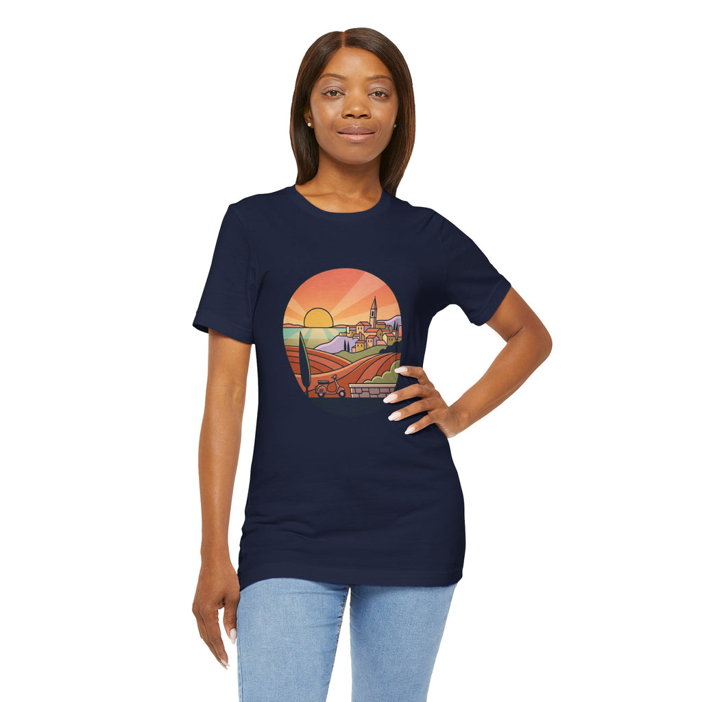 Sunset Tuscan Landscape T-Shirt — Vintage Italian Countryside Graphic Tee