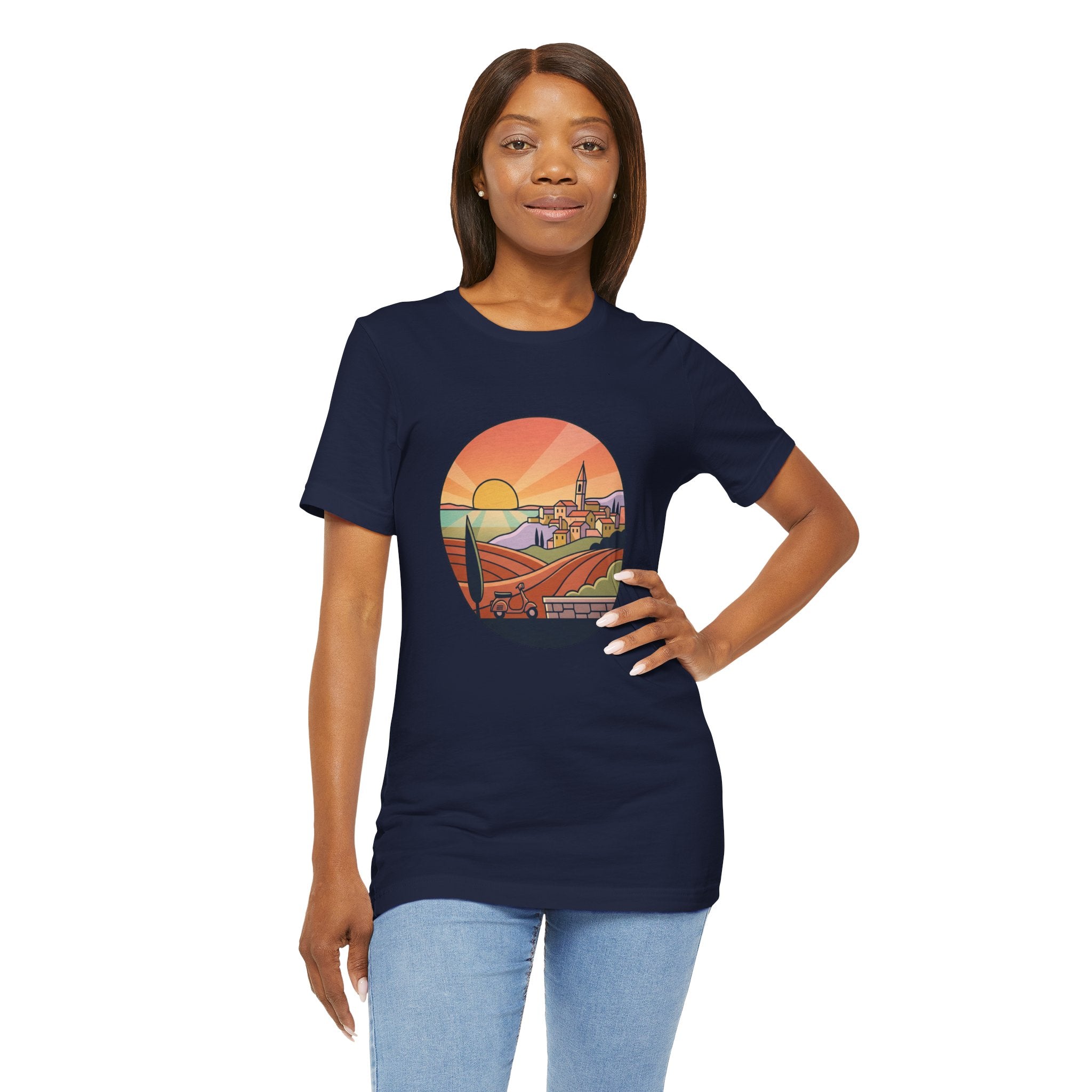 Sunset Tuscan Landscape T-Shirt — Vintage Italian Countryside Graphic Tee