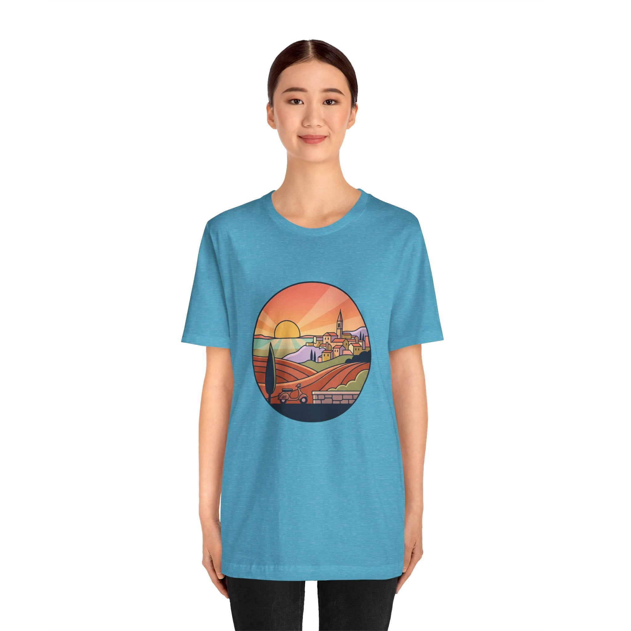 Sunset Tuscan Landscape T-Shirt — Vintage Italian Countryside Graphic Tee