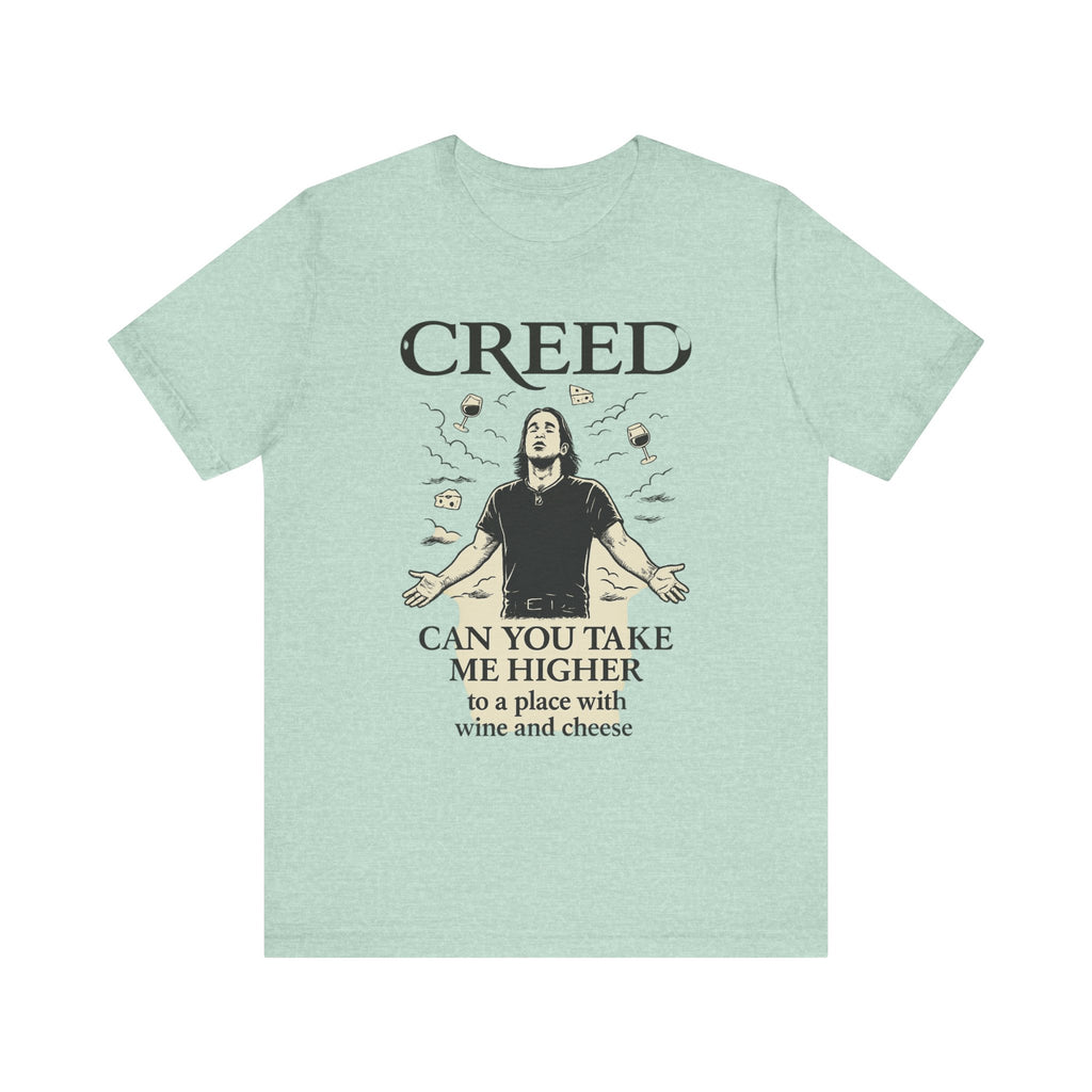 Creed-Inspired Unisex Jersey Tee - Wine & Cheese Lover's Shirt, Casual Daywear, Gift for Friends, Music Merch, Funny Tee