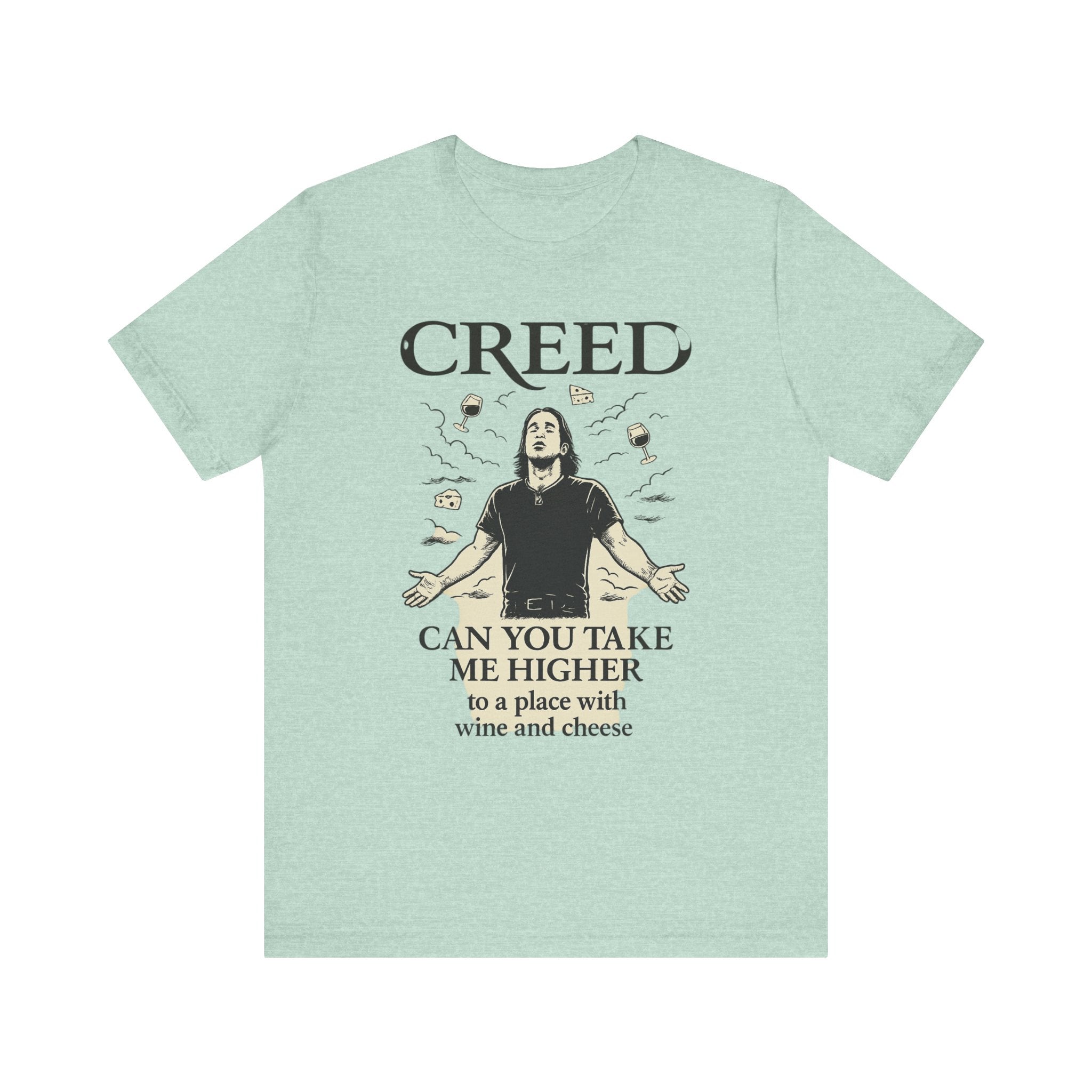 Creed-Inspired Unisex Jersey Tee - Wine & Cheese Lover's Shirt, Casual Daywear, Gift for Friends, Music Merch, Funny Tee