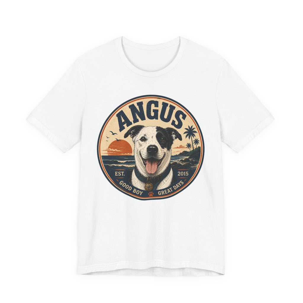 Angus Dog Tee — Retro Beach Portrait T-Shirt