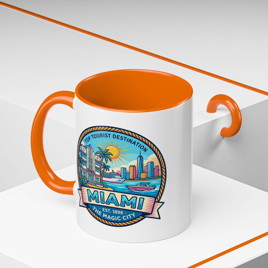 Miami Vintage Travel Accent Coffee Mug – 'Miami' Scenic Beach & Skyline Design (11/15oz)