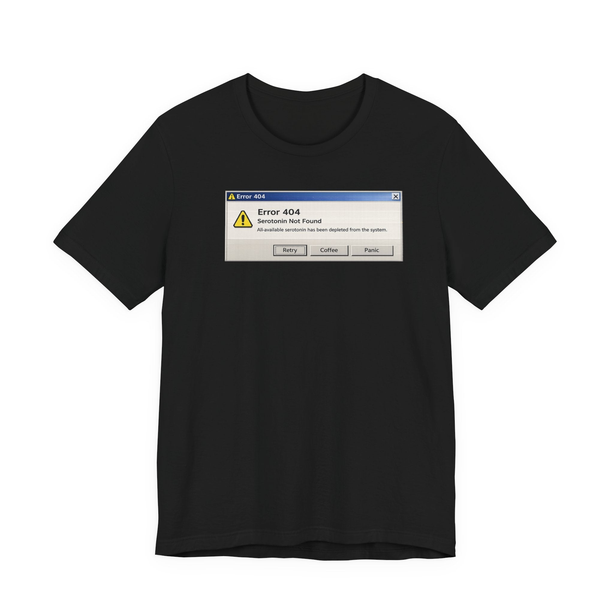 Error 404 'Serotonin not found' T‑Shirt — Retro Computer Alert Graphic Tee