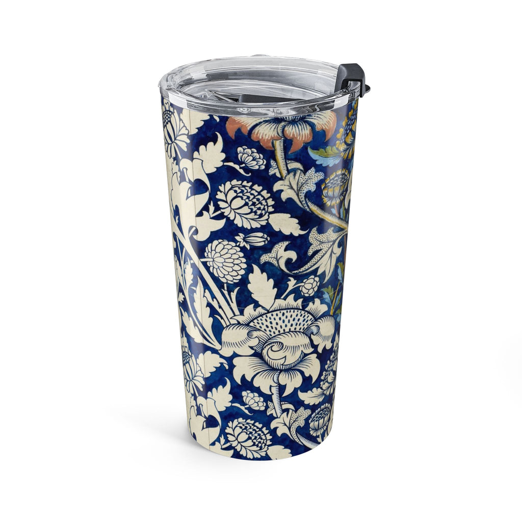 20oz Floral Blue Vintage Tumbler — Insulated Travel Cup with William Morris Style Pattern