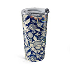 20oz Floral Blue Vintage Tumbler — Insulated Travel Cup with William Morris Style Pattern