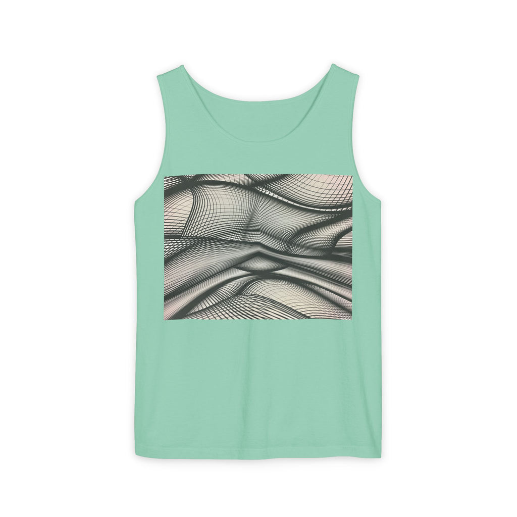 Abstract Wave Mesh Tank Top — Geometric Optical Illusion Graphic Tank
