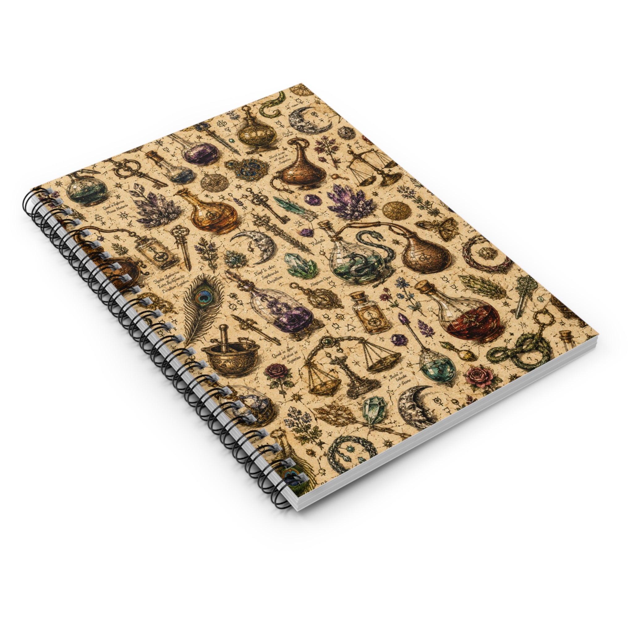 The Alchemist's Cabinet Notebook — Spiral Ruled Journal with Vintage Apothecary Design