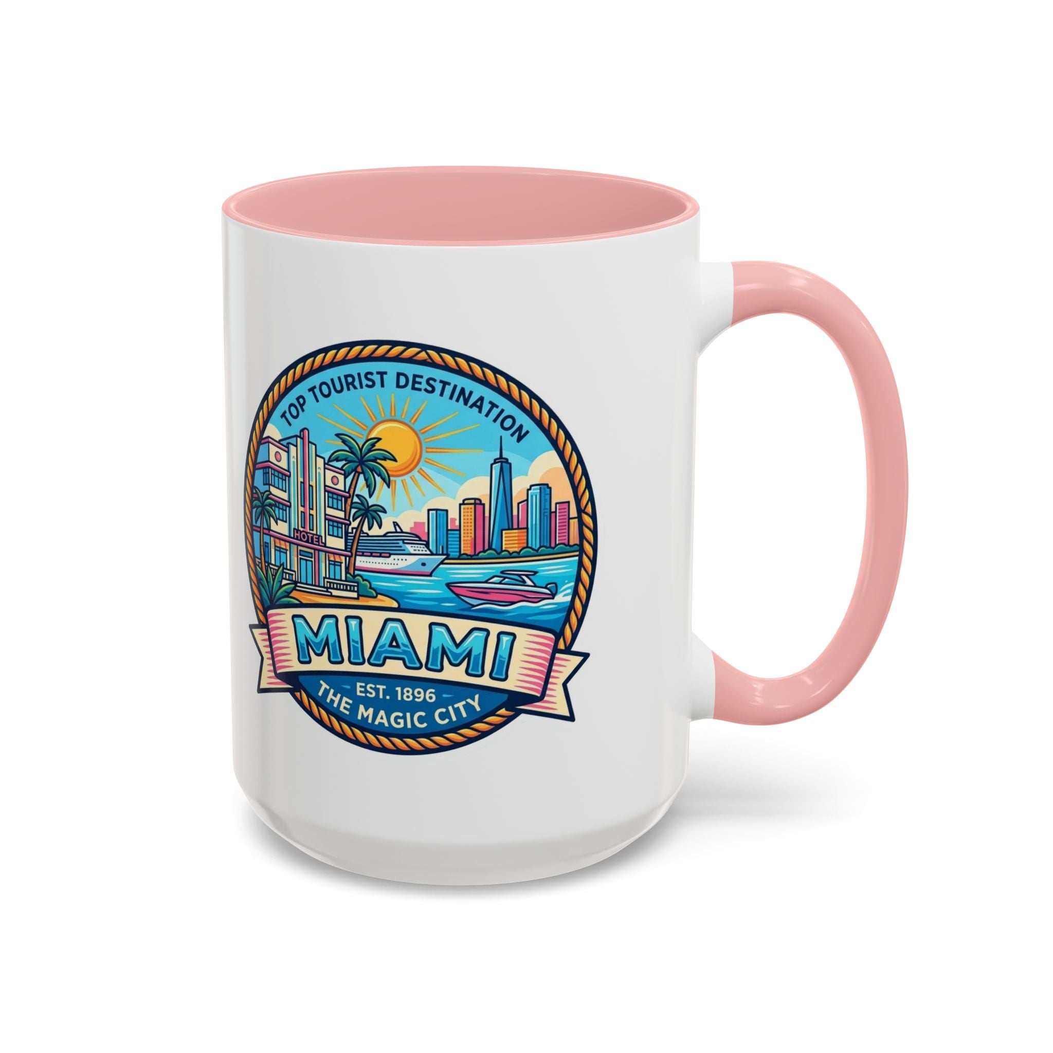 Miami Vintage Travel Accent Coffee Mug – 'Miami' Scenic Beach & Skyline Design (11/15oz)