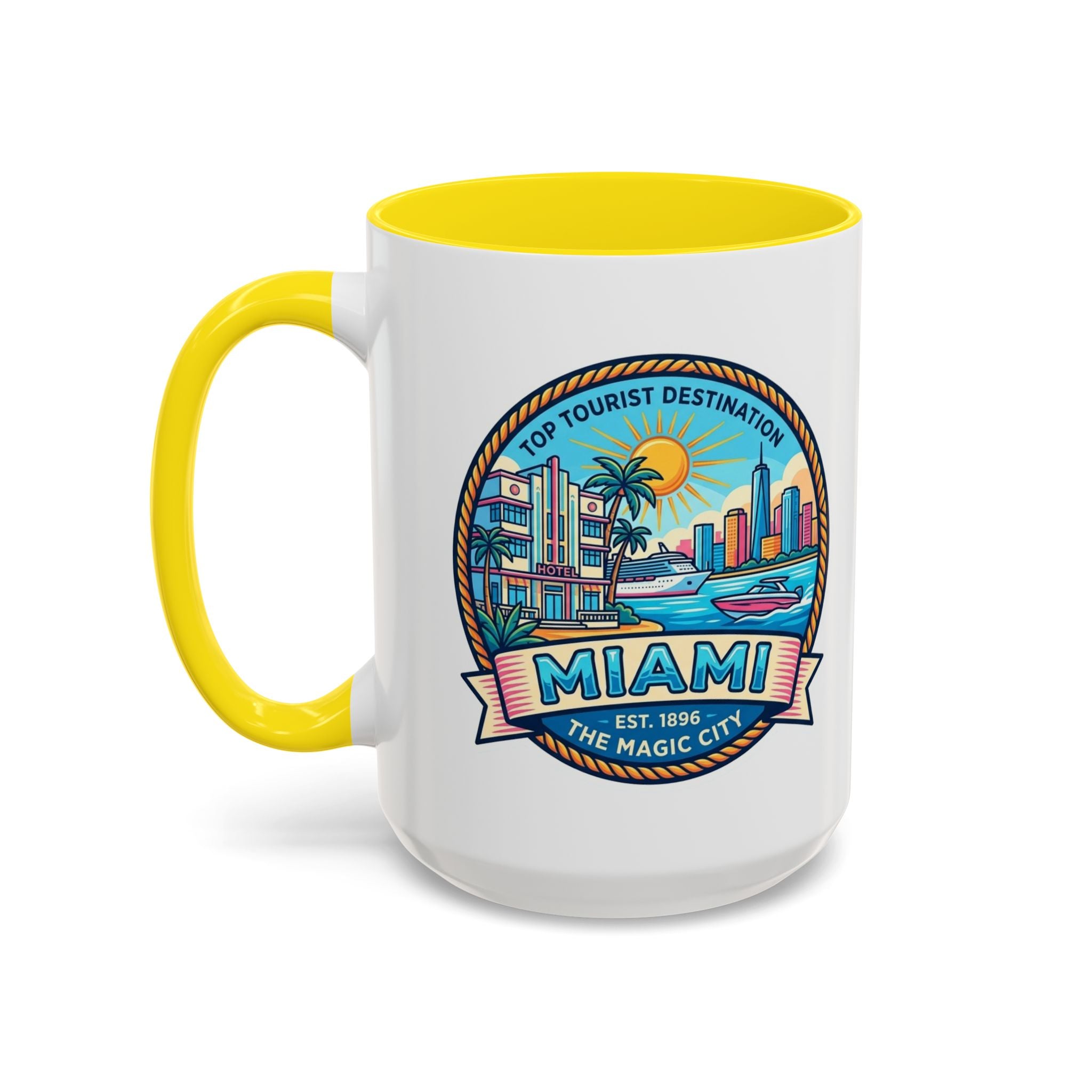 Miami Vintage Travel Accent Coffee Mug – 'Miami' Scenic Beach & Skyline Design (11/15oz)