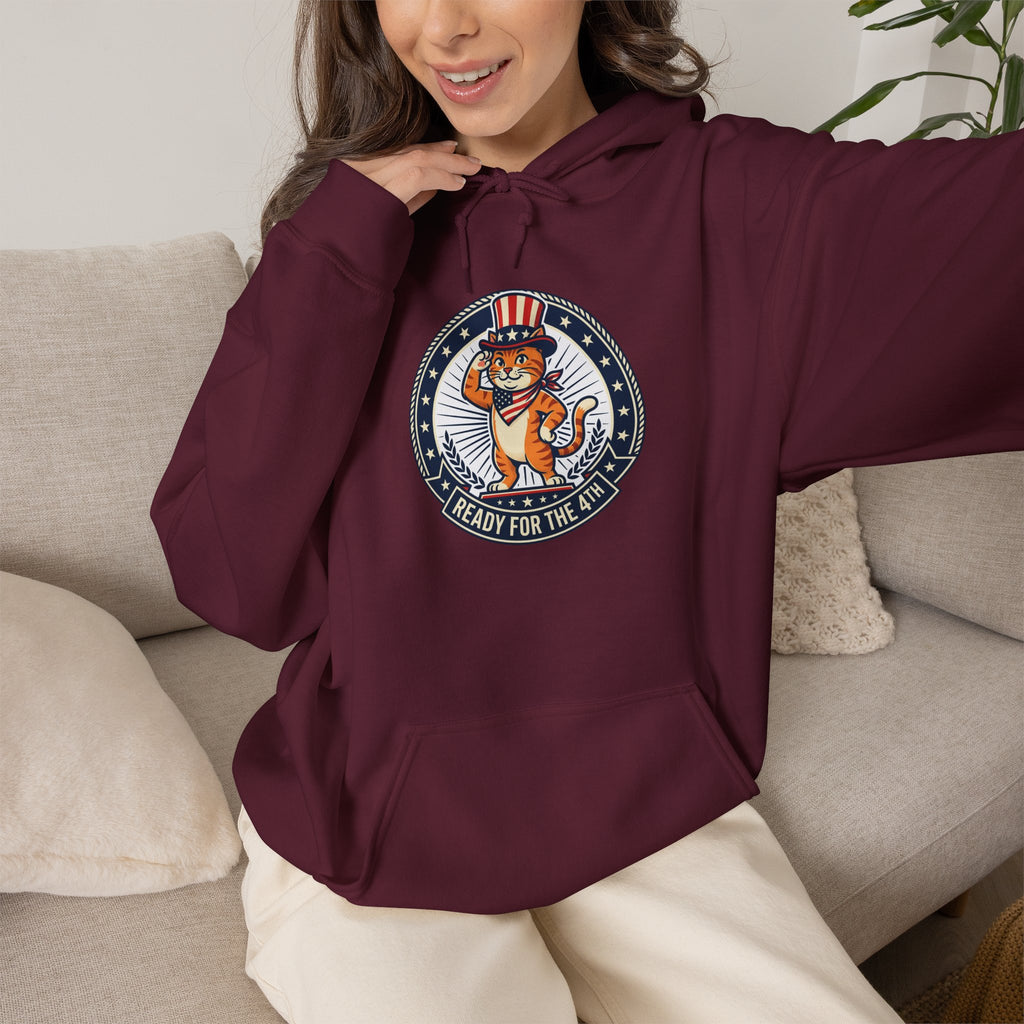 Patriotic Cat Hoodie — "Ready for the Stars" Graphic Pullover