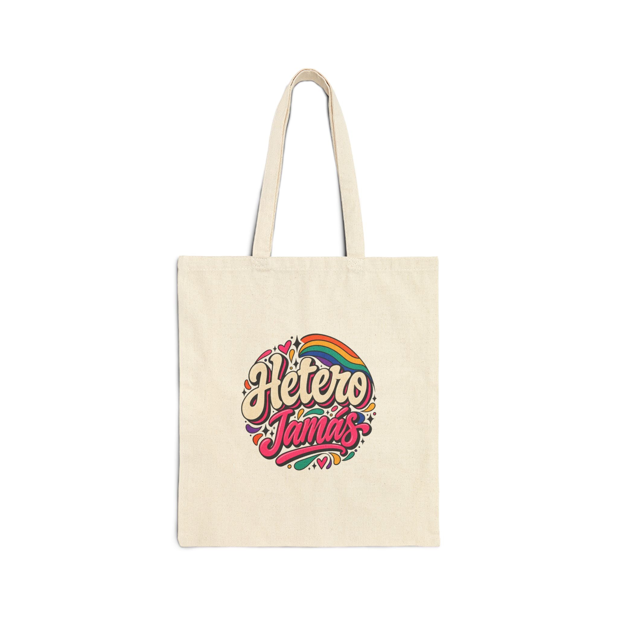 Tote Bag — "Hetero Tamas" Retro Rainbow Canvas Tote