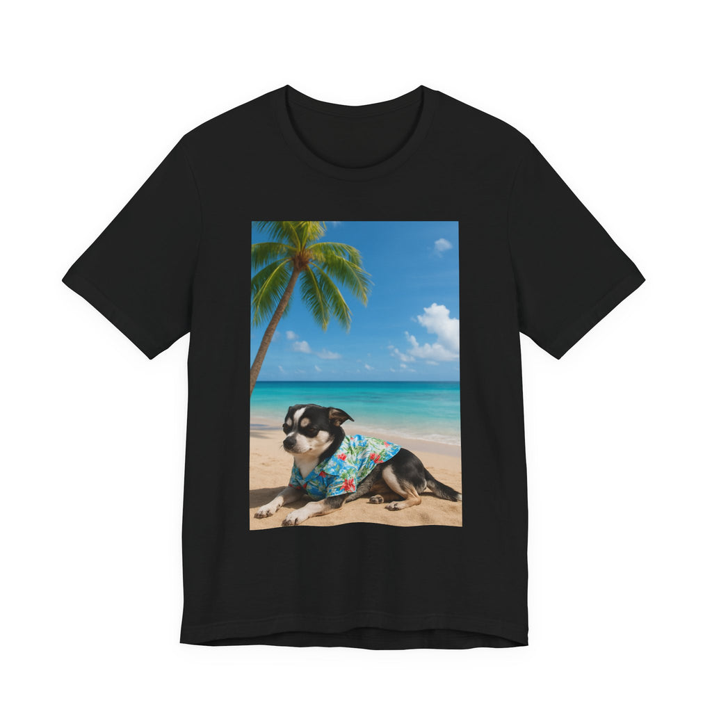 Beach Chihuahua Dog T-Shirt — Hawaiian Shirt Puppy on Tropical Shore