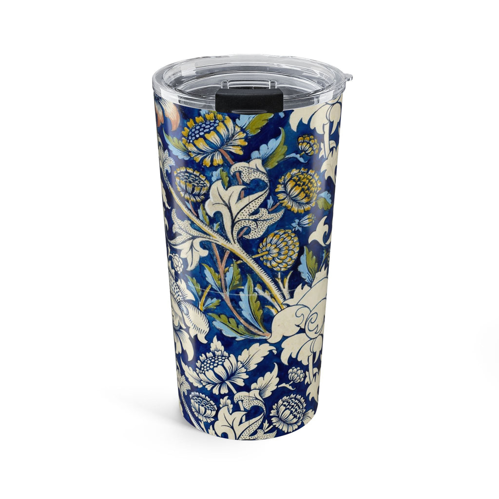 20oz Floral Blue Vintage Tumbler — Insulated Travel Cup with William Morris Style Pattern