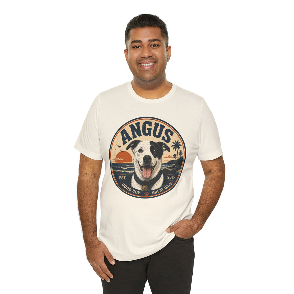 Angus Dog Tee — Retro Beach Portrait T-Shirt