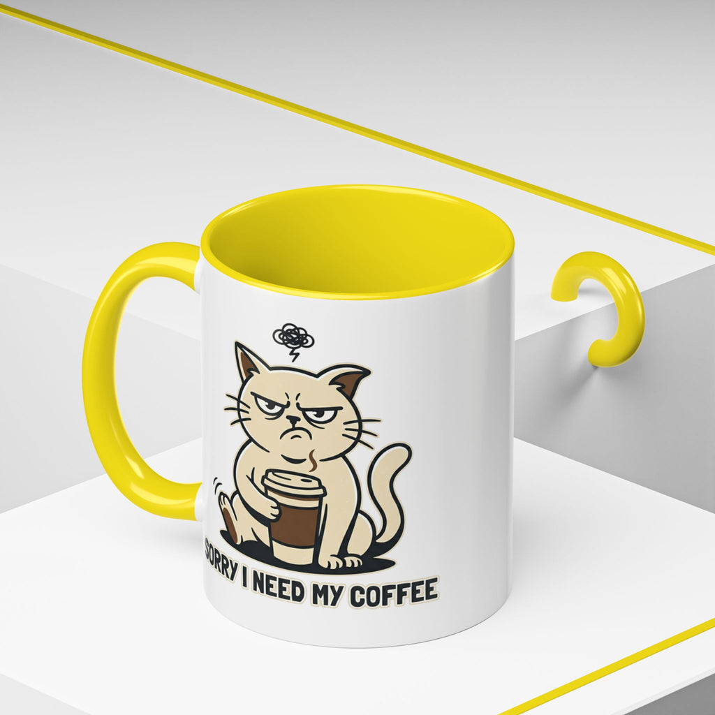 Cat Lover Coffee Mug – Cute Cat Illustration ‘Coffee’ Accent Ceramic Mug (11/15oz)