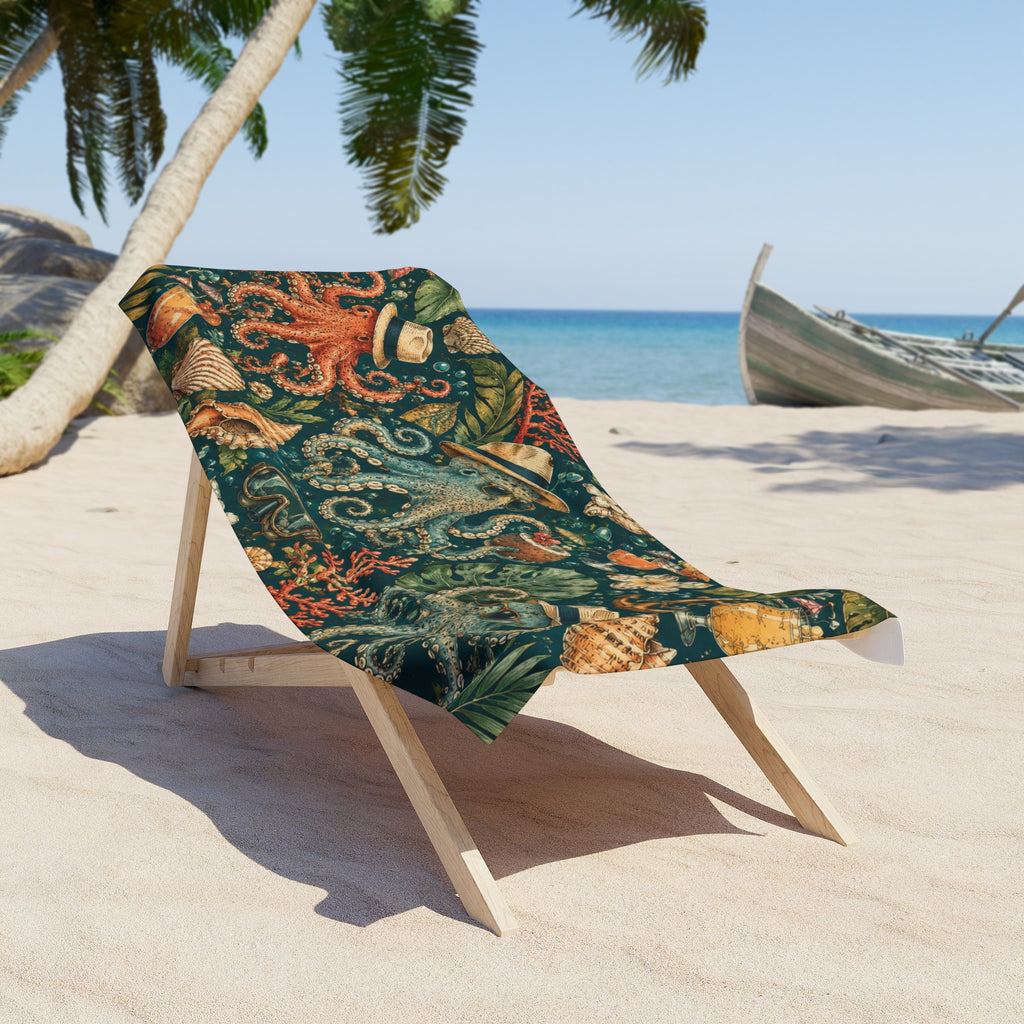 Vintage Octopus Beach Towel — Nautical Tropical Seashell Design