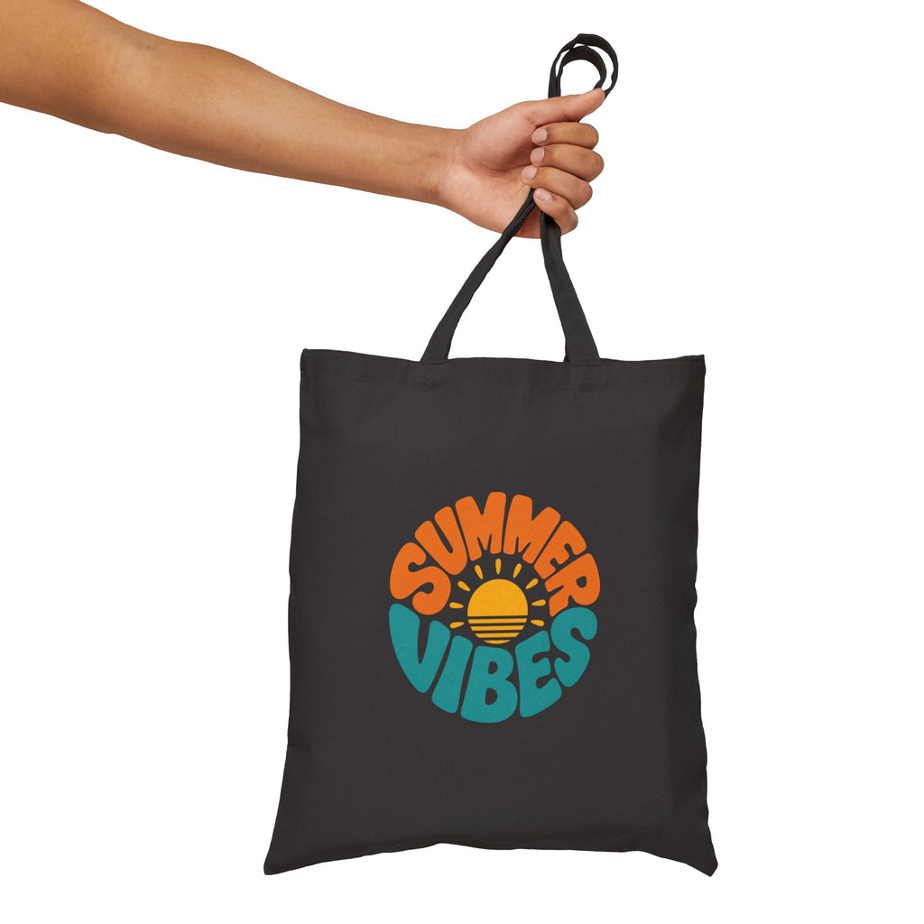 Summer Vibes Tote Bag – Retro Sun Graphic Cotton Canvas Tote