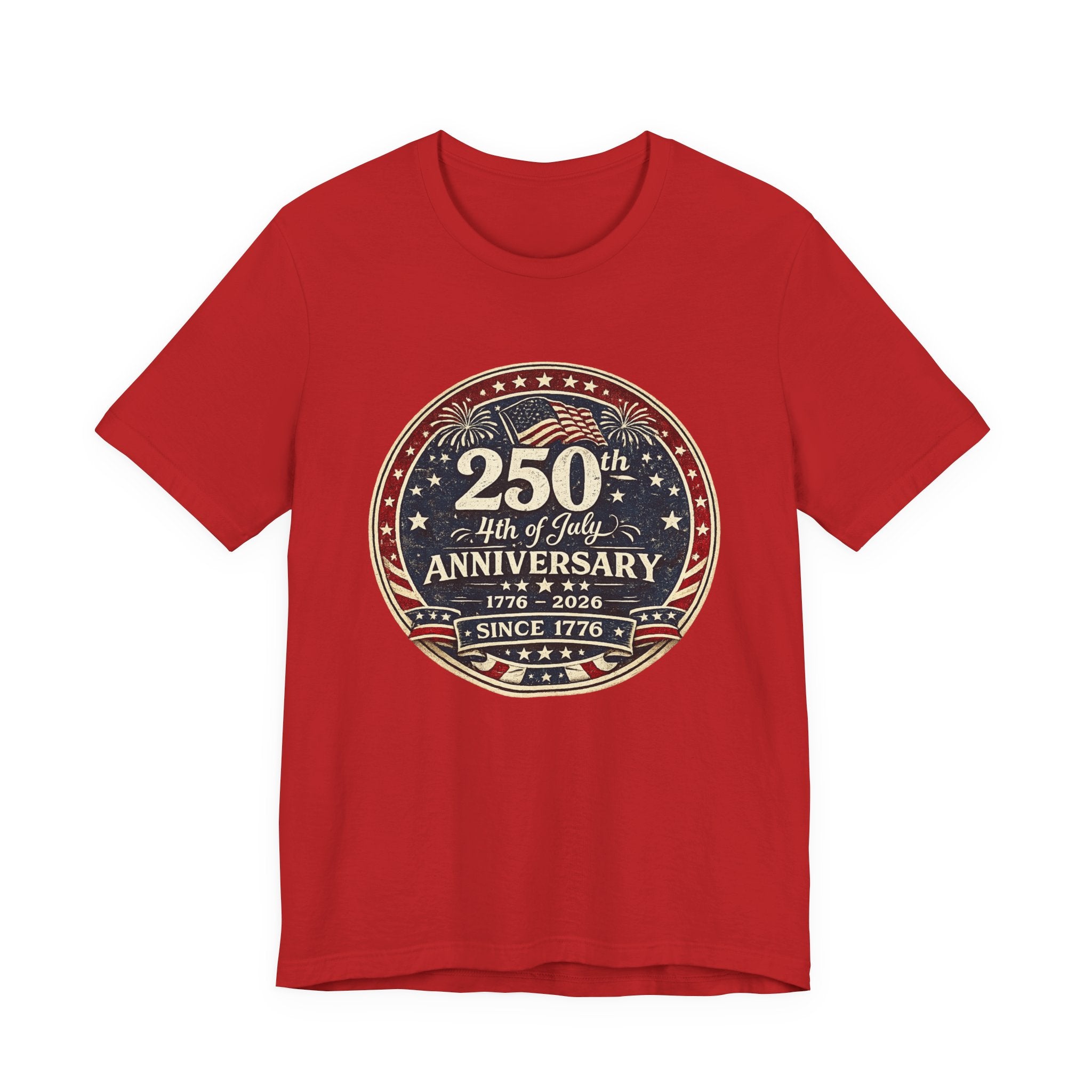4th of July 250th Anniversary T-Shirt – Vintage American Flag Emblem (1776–2026)
