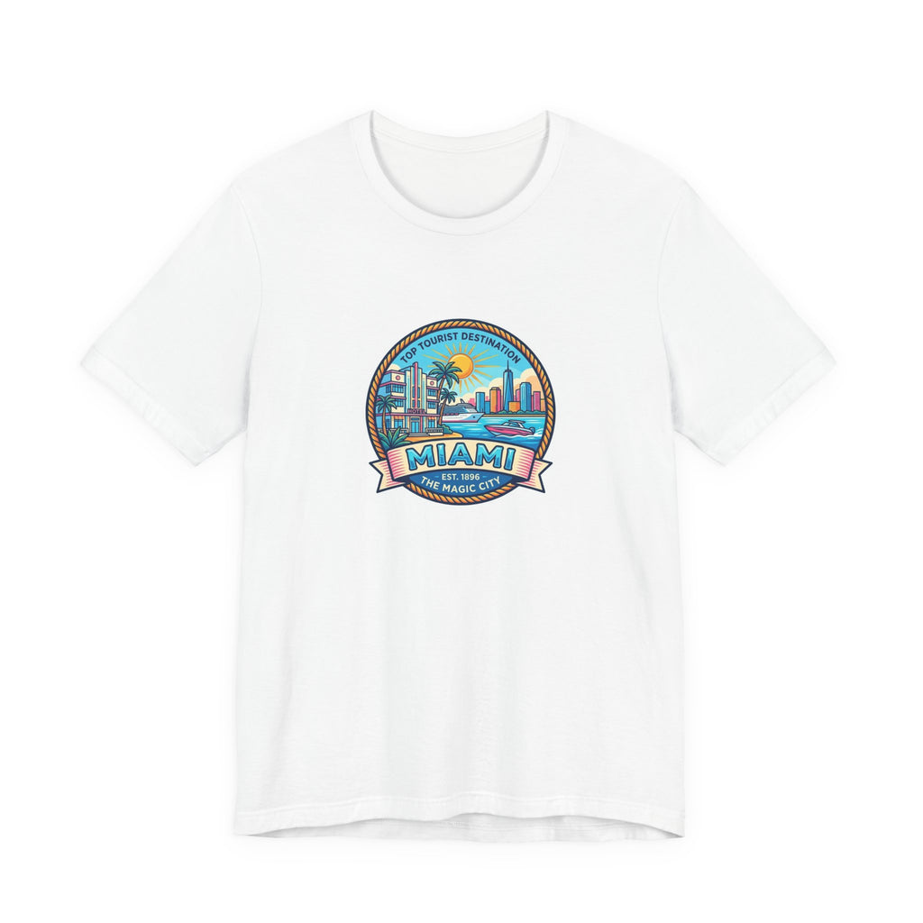 Miami Beach Vintage Logo Tee — Miami Skyline Sunset T‑Shirt