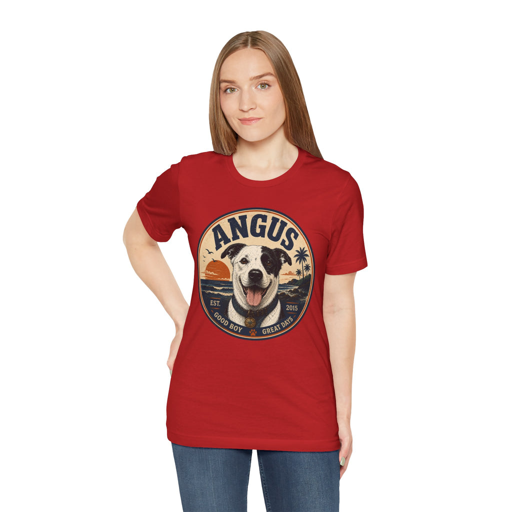Angus Dog Tee — Retro Beach Portrait T-Shirt