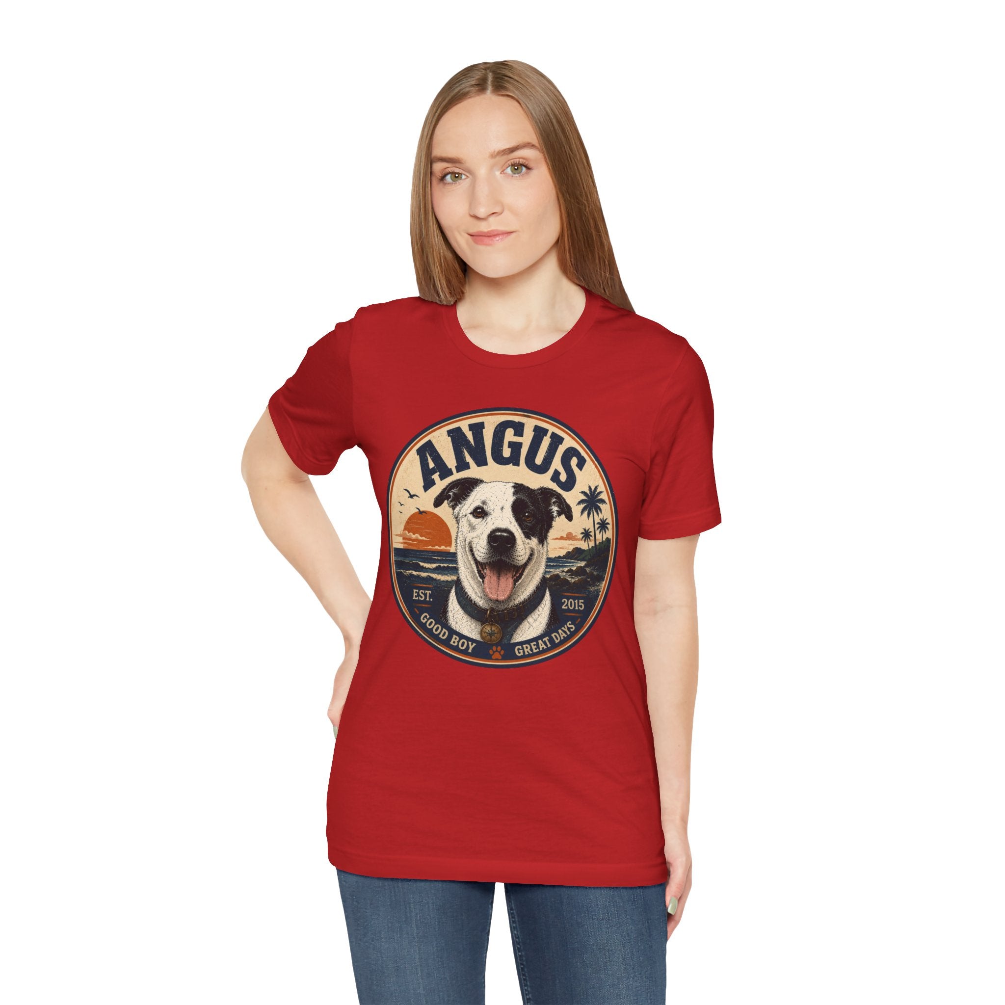 Angus Dog Tee — Retro Beach Portrait T-Shirt