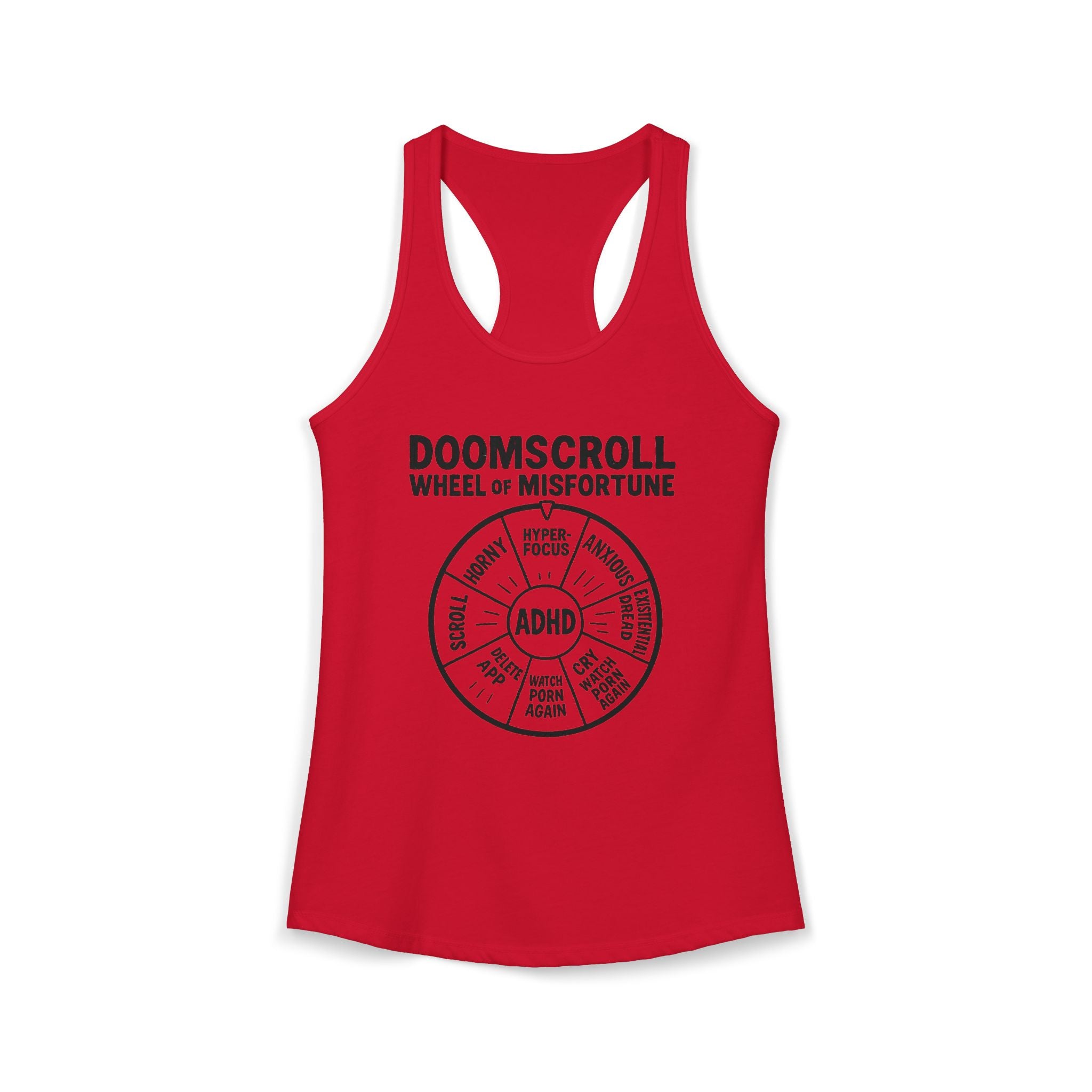 "DOOMSCROLL: Wheel of Misfortune" ADHD tank top