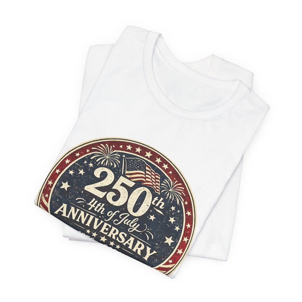 4th of July 250th Anniversary T-Shirt – Vintage American Flag Emblem (1776–2026)
