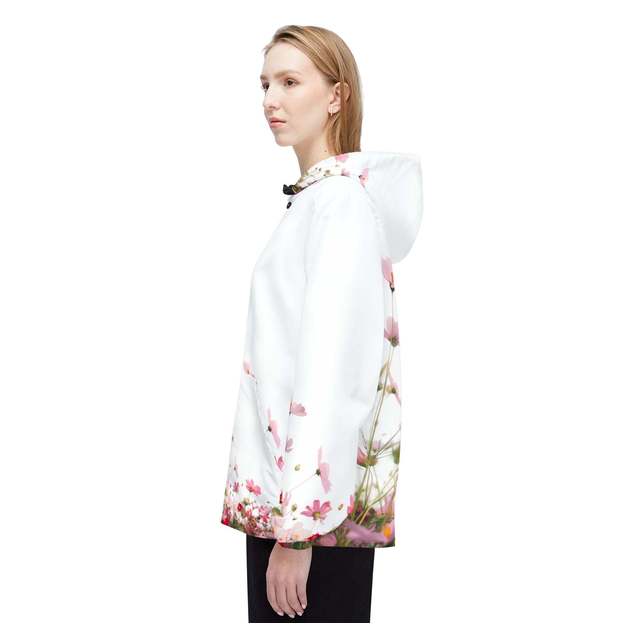 Floral Field Windbreaker Jacket – Pink Cosmos All-Over Print Hooded Jacket