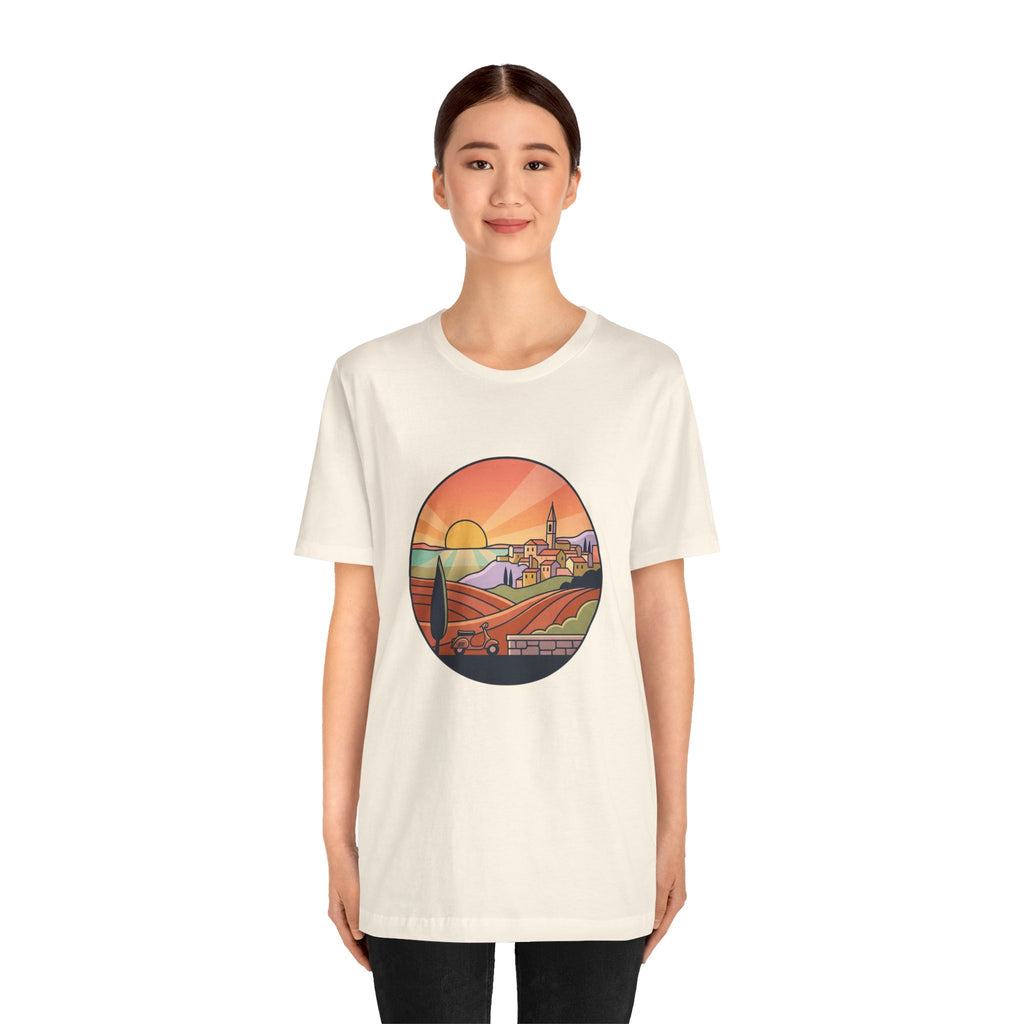 Sunset Tuscan Landscape T-Shirt — Vintage Italian Countryside Graphic Tee