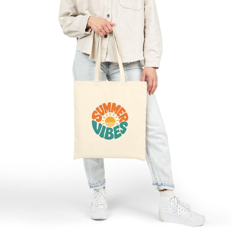Summer Vibes Tote Bag – Retro Sun Graphic Cotton Canvas Tote