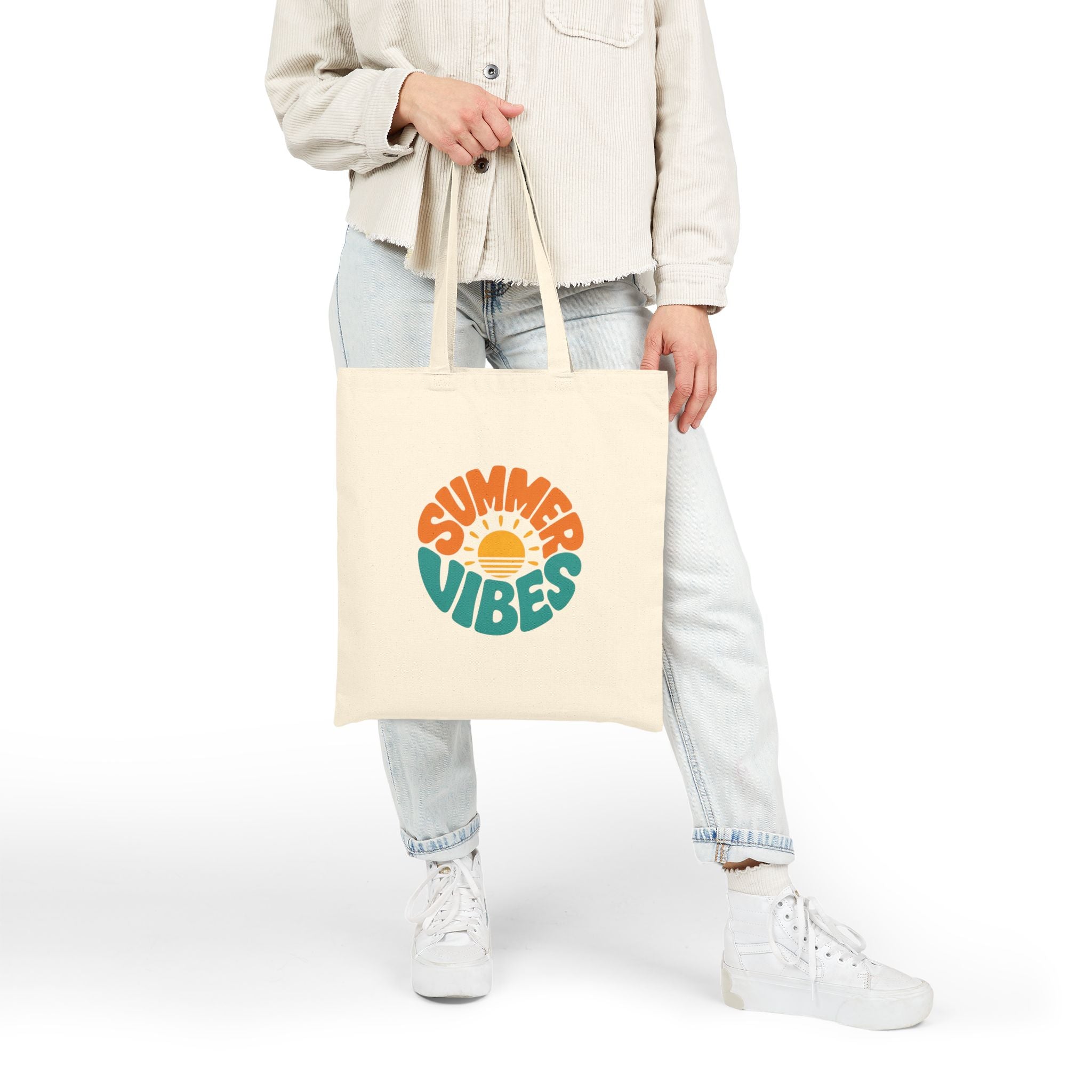 Summer Vibes Tote Bag – Retro Sun Graphic Cotton Canvas Tote