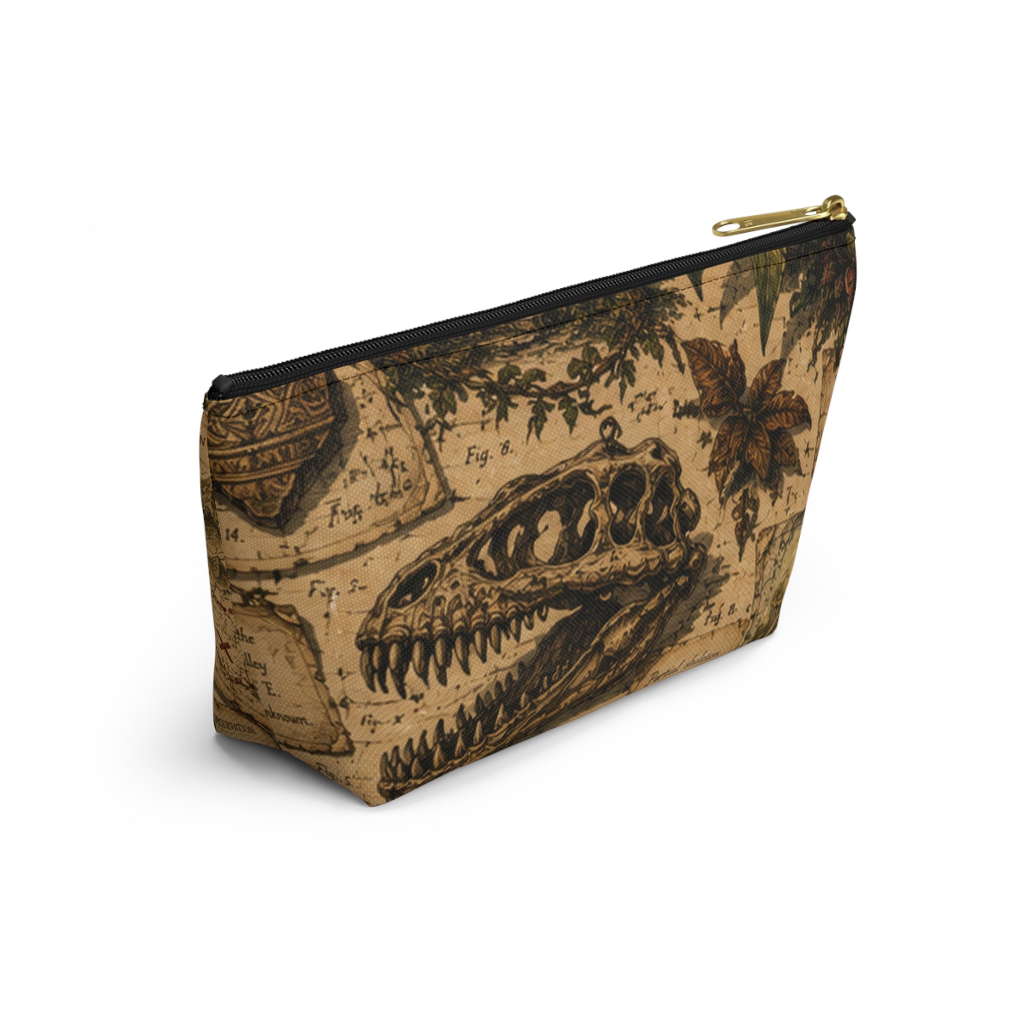 Vintage Lost World Accessory Pouch — Fossil & Botanical T-Bottom Cosmetic Bag