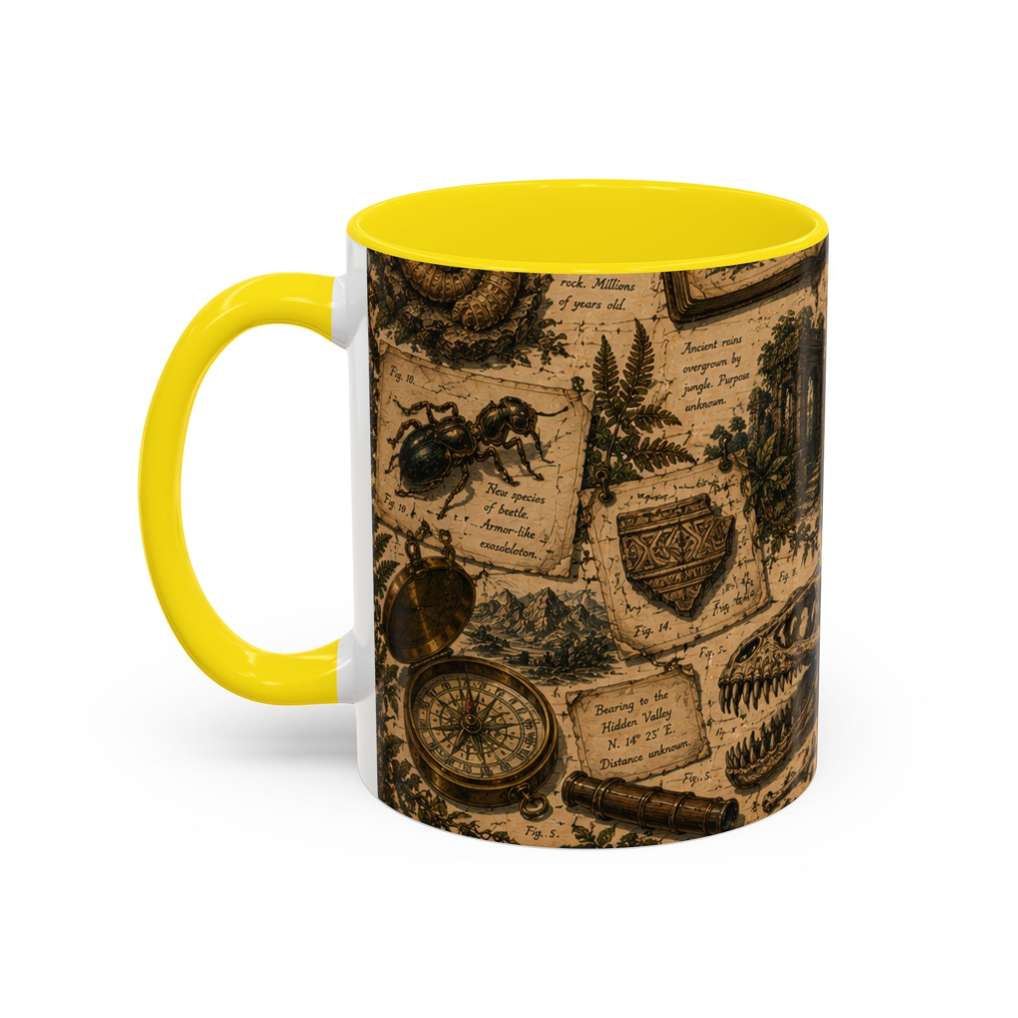 Vintage Natural History Coffee Mug — Botanical & Fossil Illustration Accent Mug