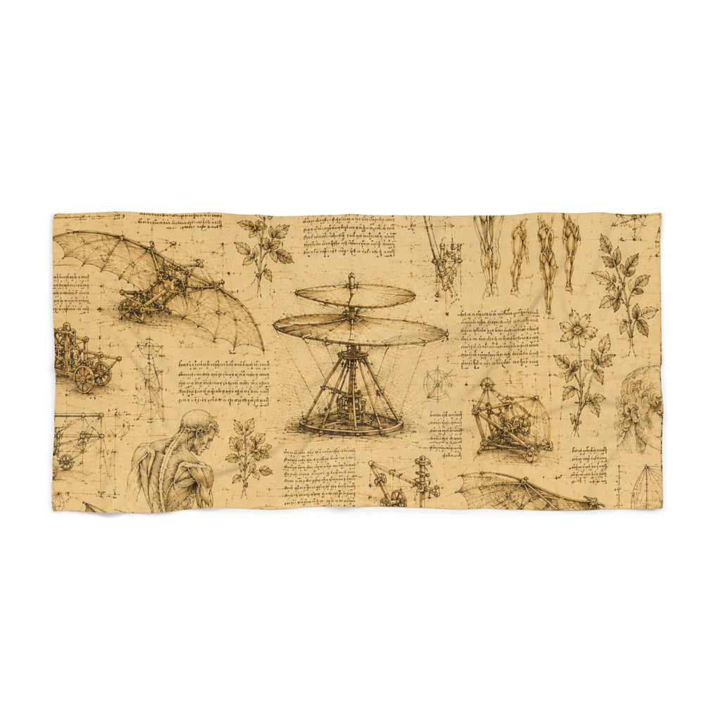 Leonardo Da Vinci Sketches Beach Towel — Leonardo da Vinci Blueprint Design