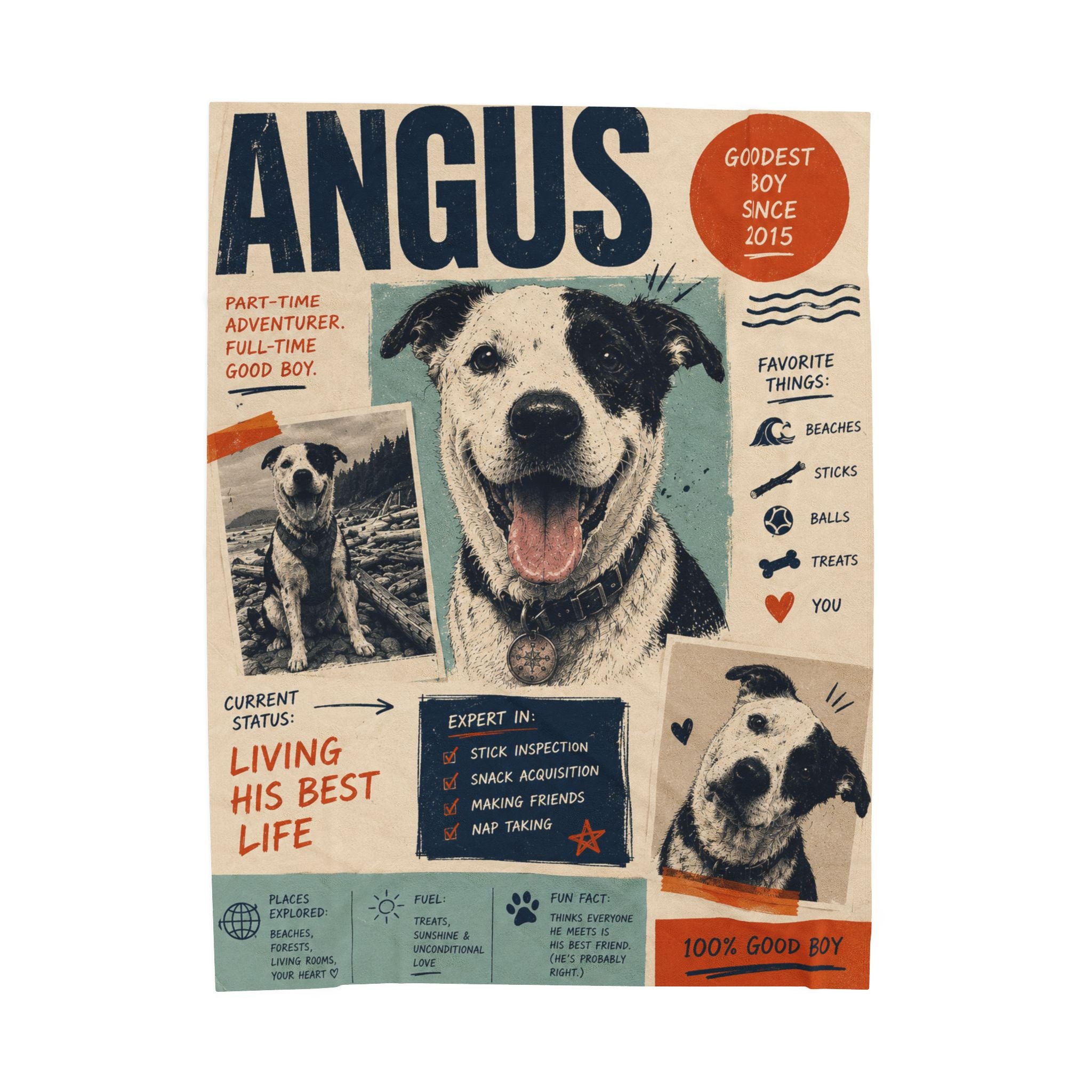 Velveteen Plush Blanket — Personalized Dog Poster Design (Angus "Goodest Boy" Pet Photo Blanket)