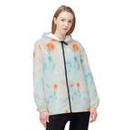 Pastel Tie-Dye Windbreaker Jacket — Lightweight Blue & Orange Printed Hooded Shell