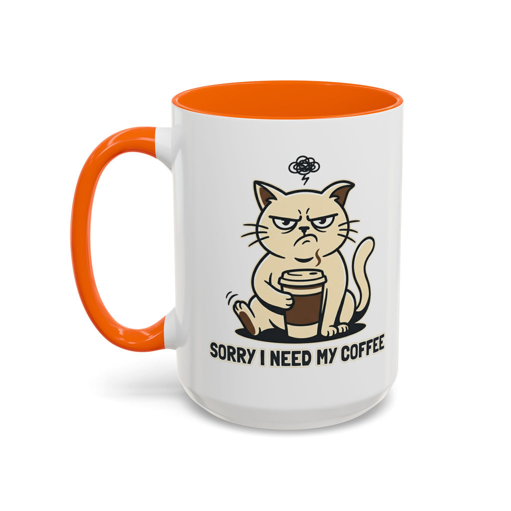 Cat Lover Coffee Mug – Cute Cat Illustration ‘Coffee’ Accent Ceramic Mug (11/15oz)