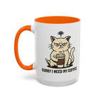 Cat Lover Coffee Mug – Cute Cat Illustration ‘Coffee’ Accent Ceramic Mug (11/15oz)
