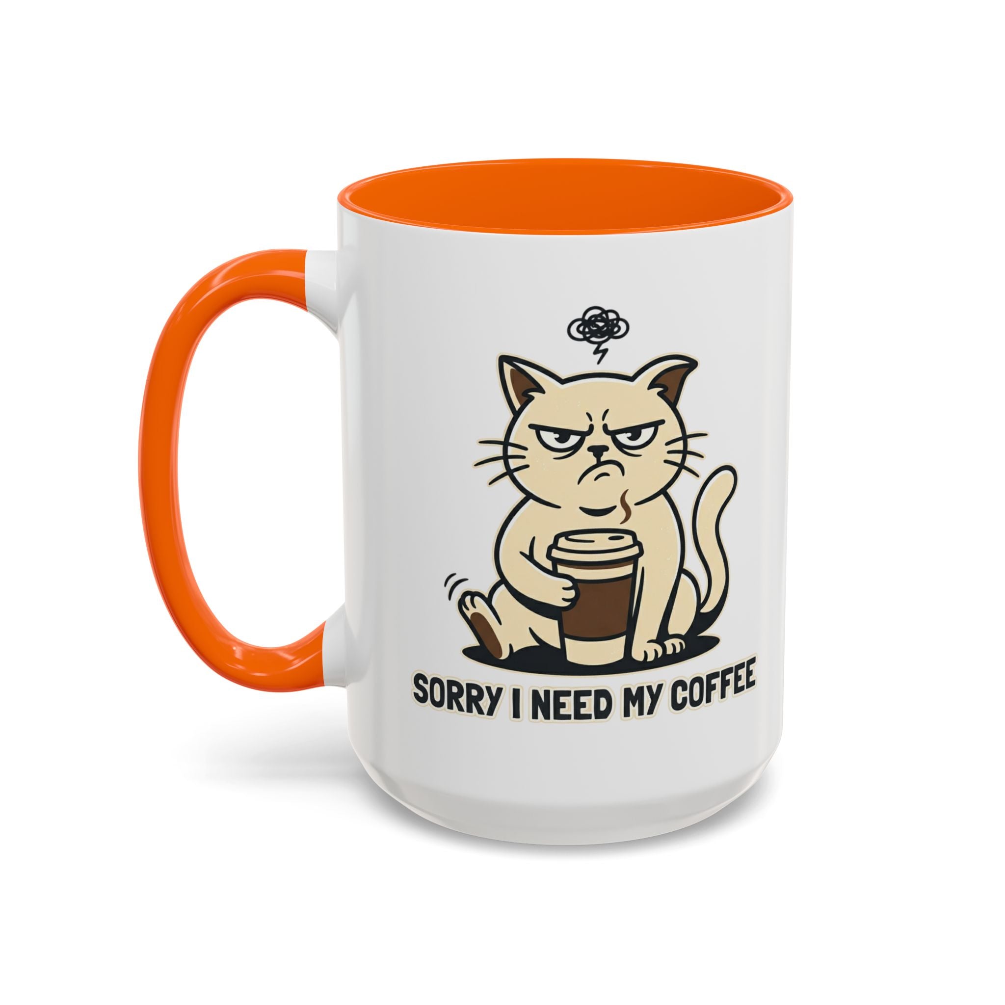Cat Lover Coffee Mug – Cute Cat Illustration ‘Coffee’ Accent Ceramic Mug (11/15oz)