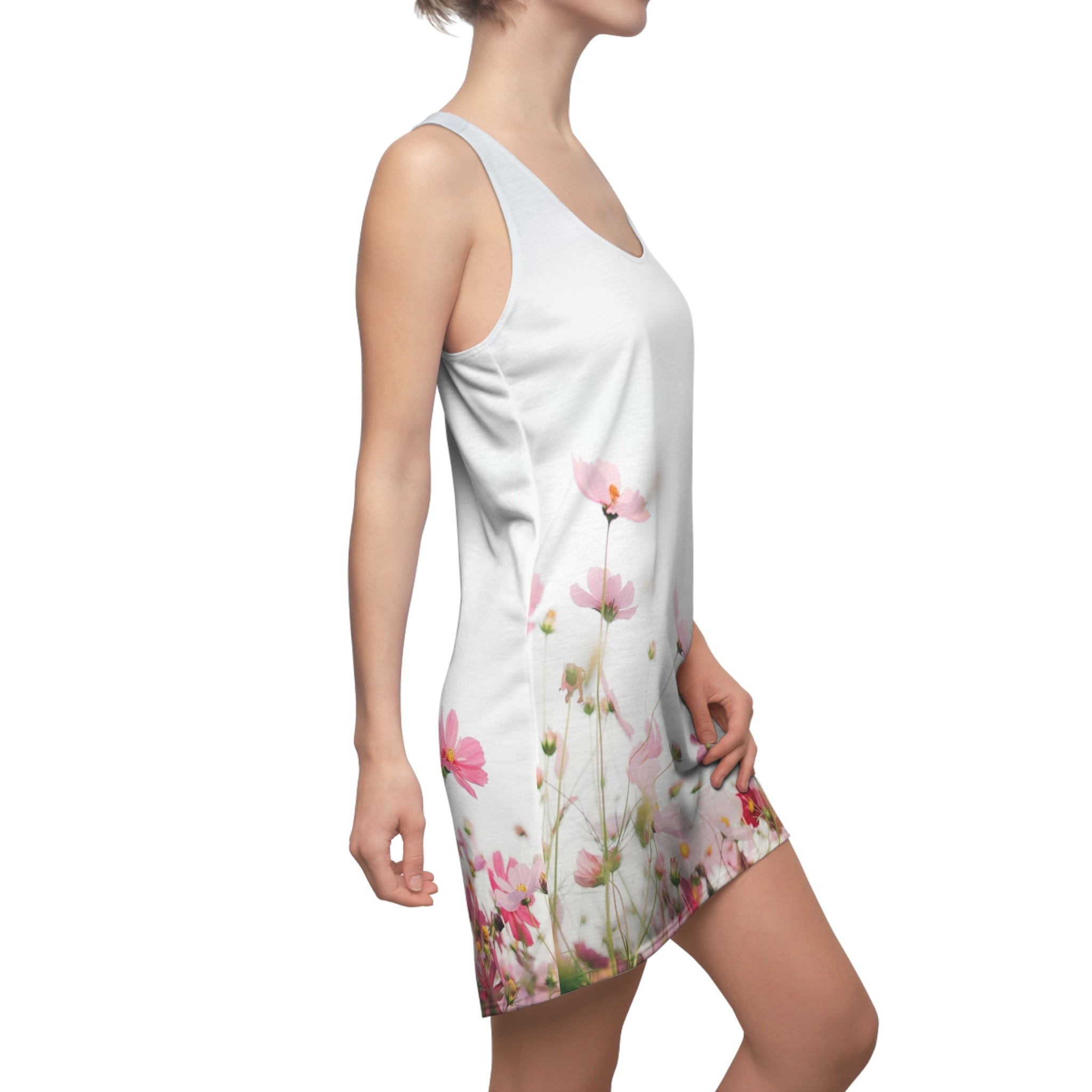 Floral Racerback Sundress — Pink Cosmos Meadow All-Over Print