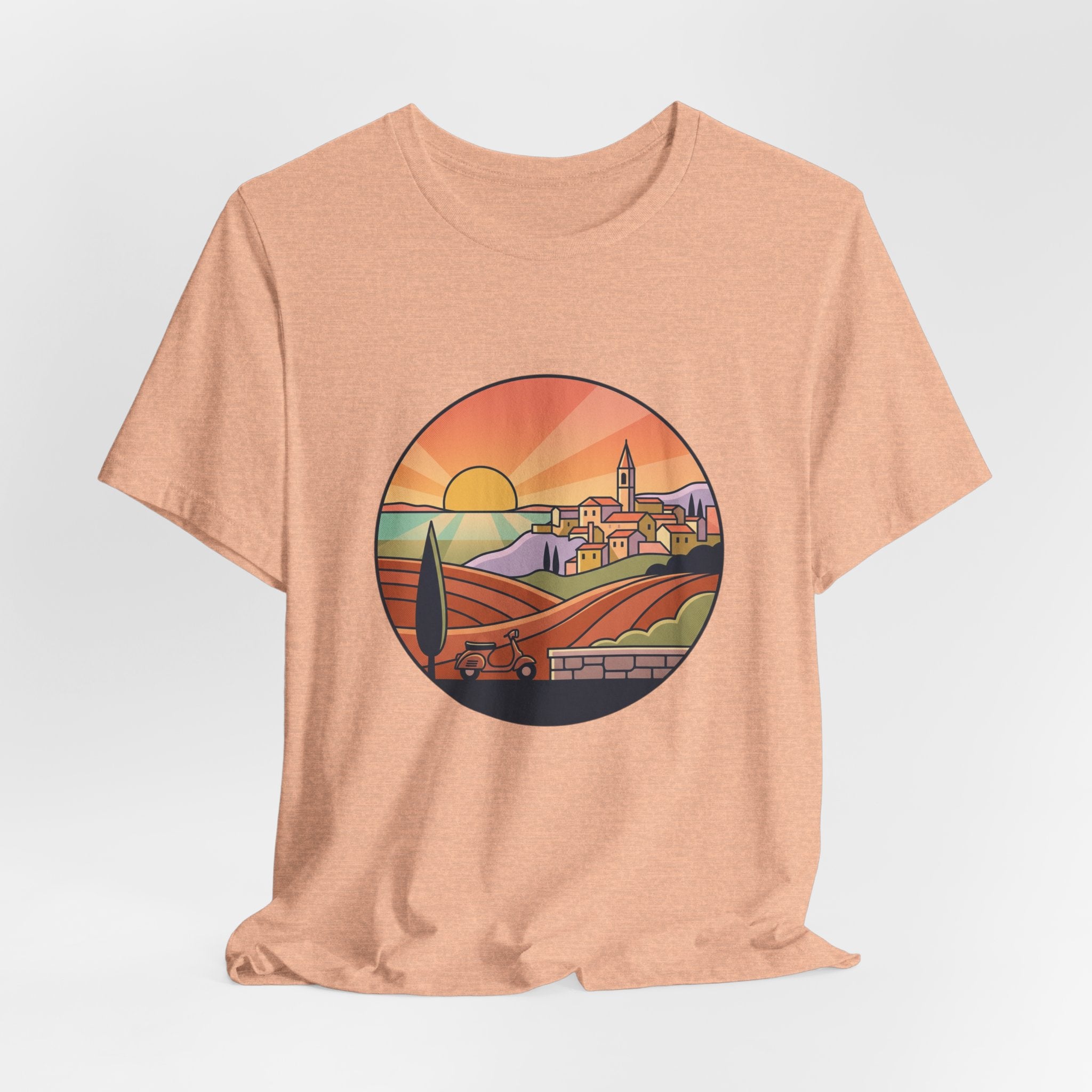 Sunset Tuscan Landscape T-Shirt — Vintage Italian Countryside Graphic Tee